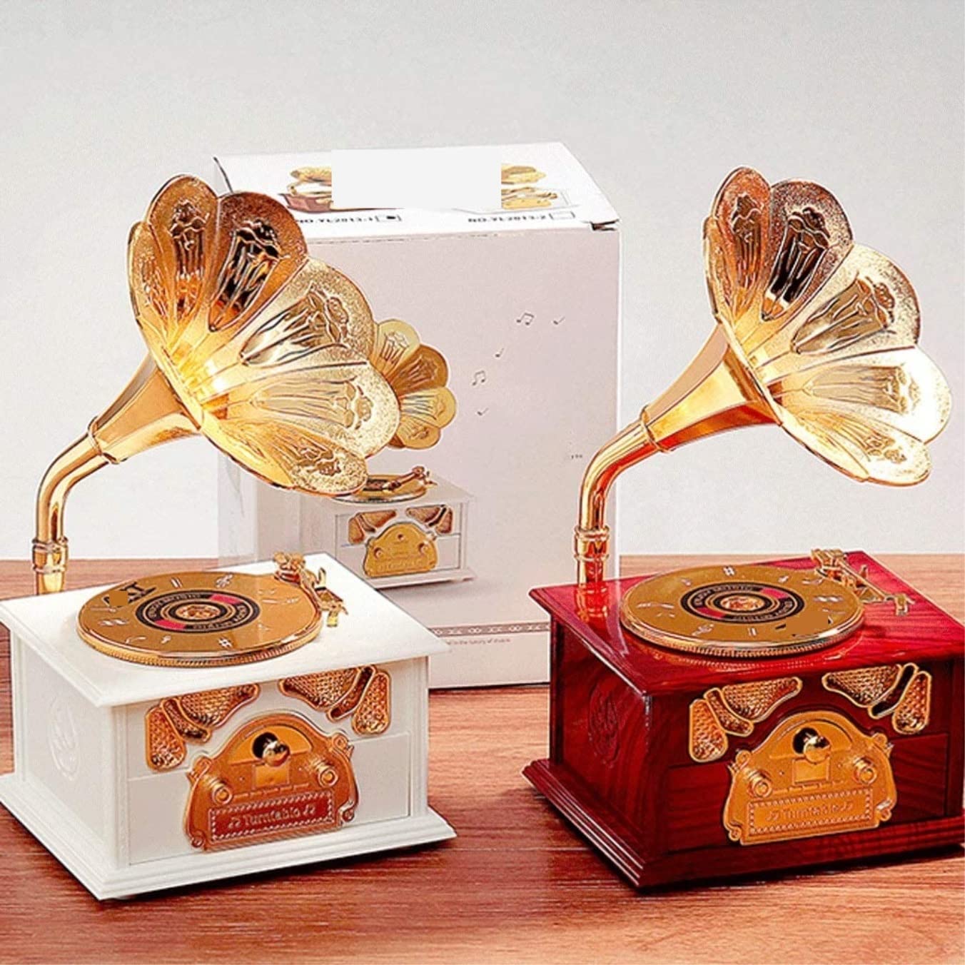 金色のオルゴール 花の装飾付き Amazon.co.jp: Haitao クリエイティブ蓄音機形オルゴールオルゴール